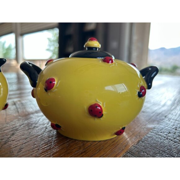 Department 56 Yellow Ladybug Sugar & Creamer Set By Department 56 Hand-Painted C - Picture 4 of 11